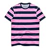 Casual Men's Striped T Shirt Short Sleeve Crew Neck Style Colorful Stripes Printed T-Shirts Retro Loose Tops B-Pink #3