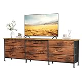 DUMOS TV Stands for Living Room Furniture with 9 Fabric Drawers, Long Entertainment Center Up to 75 Inch TV, Media Console Table with Storage for Bedroom, Adjustable Feet, Rust.
