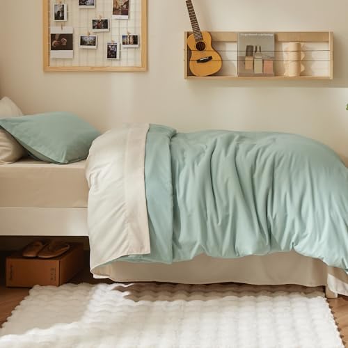 Image of Bedsure Twin XL Comforter Set - Extra Long 5 Pieces Sage Green Twin XL Bedding Set for All Seasons, Boho Contrasting Design Bed in a Bag with Comforter, Sheets, Pillowcase & Sham