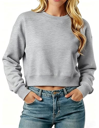 LETSEE Cropped Sweatshirt for Women Crewneck Long Sleeve Casual Pullover