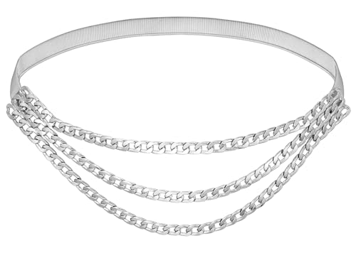 Skinny Stretch Chain Belts Metal Elastic Waist Belts Women Multilayer Thin Belt for Dress