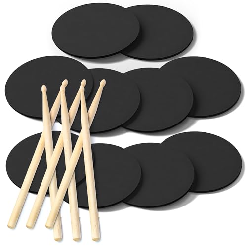 XCEL 10 Drum Practice Pads + 6 Drum Sticks -Drum Practice Pads Kit with Drum Sticks for Portable...