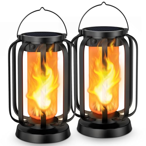 Hompavo Gen2 Solar Lanterns Outdoor Lights with Ultra-Real Flame 2 Charging (USB/Solar) & 4 Modes - Waterproof Decorative Hanging/Table Lights for Pathway Yard Patio Garden Decor Gifts for Women 2