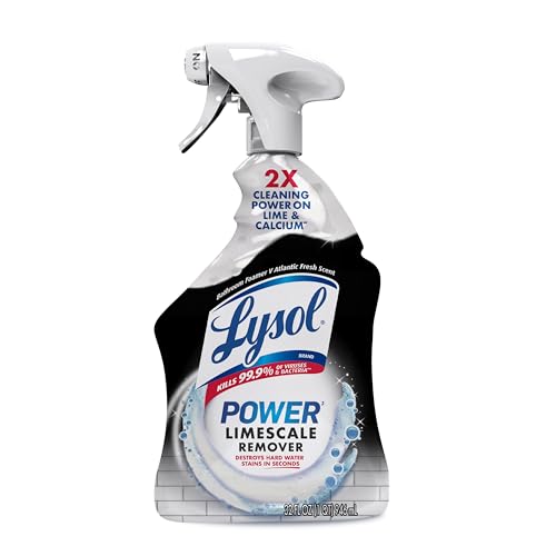 Lysol Power Limescale Remover Bathroom Cleaner Spray, Hard Water Stain Remover, Disinfecting Multipurpose Cleaner for Shower & Bathtub, Tough on Lime & Calcium, 0% Bleach, Atlantic Fresh Scent, 32oz