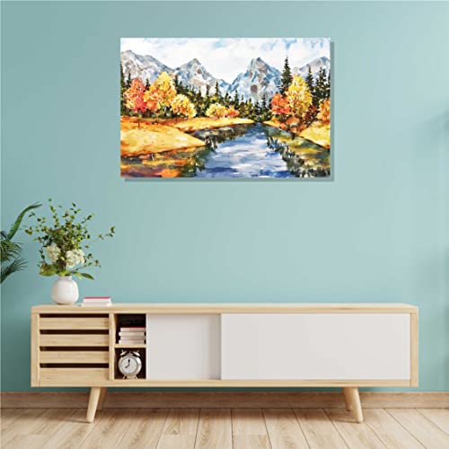 Image of RANGOLI 100% Cotton Stretched Canvas Painting 400 GSM, Framed Autumn Landscape Canvas Abstract Wall Art for Living Room, 3D Paintings for Wall Decor (18 x 30 Inch With Frame)