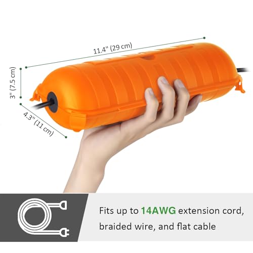 Image of Outdoor Extension Cord Safety Cover, for Outdoor Outlets | Outdoor Waterproof Electrical Cover with Protector Seal, Electrical Connection Box for Plugs, Sockets, Power Tools, Orange