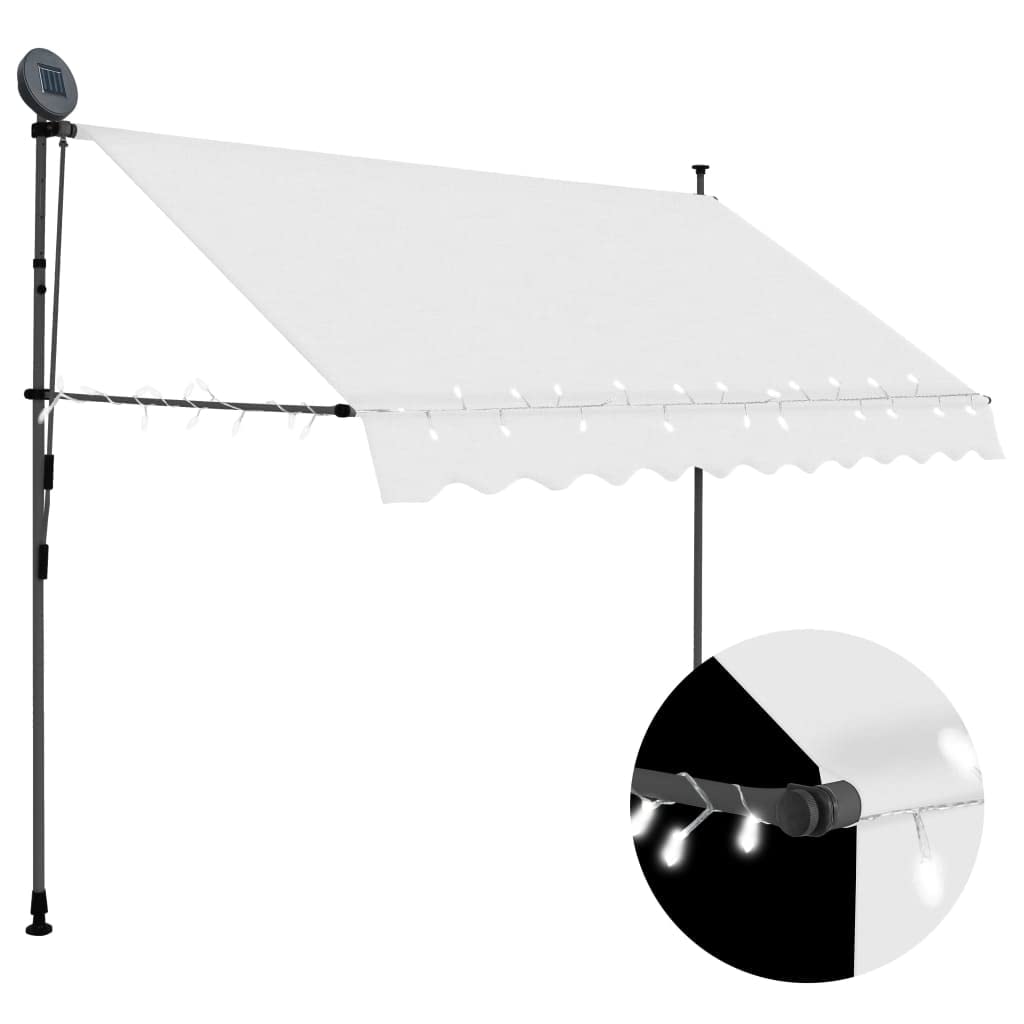 vidaXL Manual Retractable Cream Awning, Durable Polyester Fabric with PU Coating, Solar powered LED Lights, 118.1" Width, Suitable for Windows, Terraces and Balconies