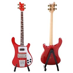 Cyrank Mini réplique de Guitare, modèle de Guitare Miniature modèle d’instrument de Guitare Ornements réplique de Guitare Basse Miniature Rouge avec Support et étui - Les Beatles, Paul McCartney, John Lennon, RIngo Starr, George Harrison