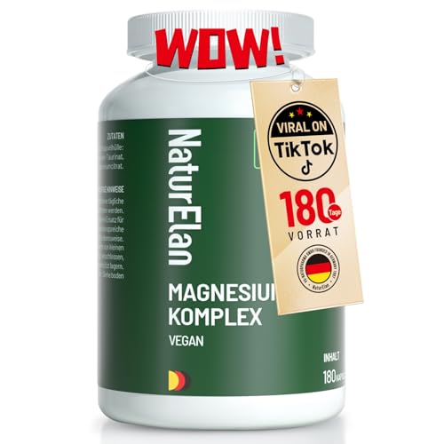 Magnesium Komplex Hochdosiert 400mg - 180 Premium Kapseln (6 Monate), 5 in 1, 807 mg je Kapsel, davon 400mg elementares Magnesium, Vegan, Magnesiumglycinat, Citrat, Malat, Taurate, Oxid