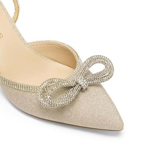 Image of DREAM PAIRS Kitten Rhinestone Bow Ankle Strap Closed Heels