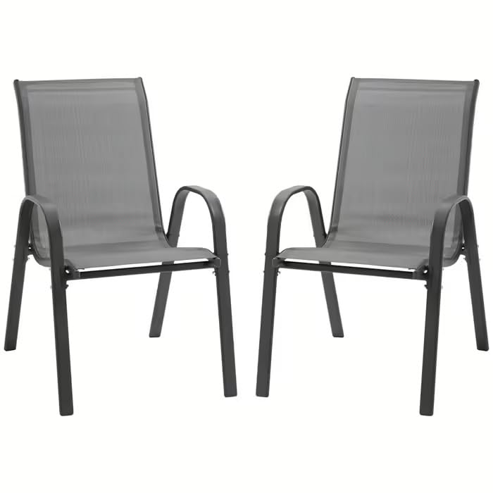 Image of Creative Outdoor Chair Set Sleek & Durable Patio Chairs with a Breathable mesh Back.Perfect for Garden, Balcony, or Outdoor Seating. (Pack of 2) (Grey)