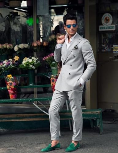 SUZHIMO Men's Linen Suit Double Breasted Suit Men 2 Piece Slim Fit Summer Wedding Suit4