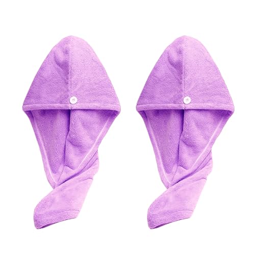 Xkzhrr 2 Pieza Toalla Microfibra Pelo,Toalla Pelo,Gorras para El Cabello con Botones, Toalla Pelo Microfibra Anti frizz,Turbante Microfibra Pelo,SúPer Absorbentes de Secado RáPido(Púrpura)