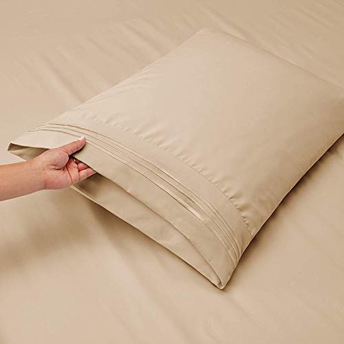Image of Beige Bedsheet with 4 Pillow Covers 400TC 100% Egyptian Cotton Premium 5 Piece Bedsheets Super King Size