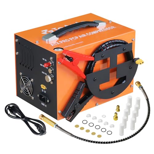 TOAUTO A1X-PRO PCP Air Compressor,4500Psi 30Mpa, Wire Spool Portable Design, Built-in Converter, Water/Oil-Free, One Button Start, Bursting disc, by 110V AC or 12V Car Battery (Manual Stop Version)