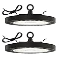 Sunco 2 Pack UFO LED High Bay Light, Lighting for Warehouse, 4000K Cool White, 150W, 21000 LM, 100-277V, Dimmable 0-10V, IP65 Waterproof, Super Bright, UL