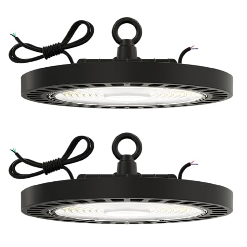 Sunco UFO LED High Bay Light, 150W, 21000 Lumens 4000K 100-277V Dimmable 0-10V, Ultra Bright Commercial Shop Lights for Warehouse, Factory, Workshop, Garage & Barn, Ceiling Mount, UL 2 Pack by Sunco Lighting - Used condition - US$54.49