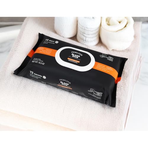 Perlier Black Rice Moisturizing Cleansing Wipes, 72 Count, Hydrating, Antioxidant-Rich, Non-Irritating, All Skin Types, Face & Neck, Anti-Aging