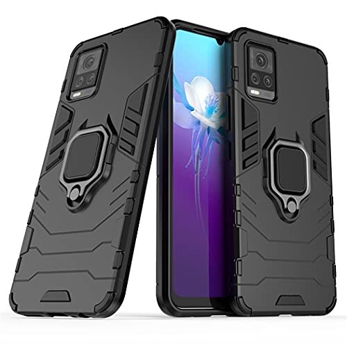 MaiJin Compatible with VIVO V20 Case, Metal Ring Grip Kickstand Shockproof Hard Bumper (Works with Magnetic Car Mount) Dual Layer Rugged Cover (Black)