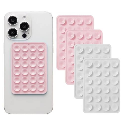 UIEXEA Lot de 4 Pièces Coque Ventouse en Silicone, Ventouse Téléphone Portable Double Face en Silicone, Support Téléphone Portable pour Selfies, Vidéos...