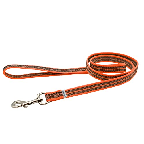 Herm Sprenger - Heavy Duty Rubberized Nylon Reflective Dog Leash 6 Feet – Safety Control No Slip Grip Loop Handle No-Tangle 360 Swivel – Comfort Lead for Small Medium Dogs (Orange)