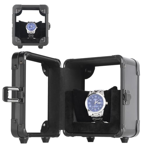 Watch Case, Watch Storage Box, Watch Display Case With Glass Lid & Soft Pillows, Single Watch Case for Storage & Display, Unisex Travel Watch Case for Christmas, Birthdays, Anniversary