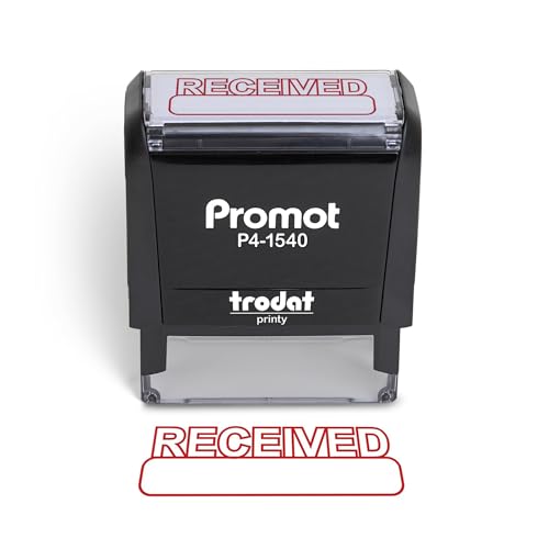 Promot Received Self Inking Rubber Stamp - Refillable Received Stamper - Business, Bookkeeping, Ordering, Accounting, Work, Office Stamps - Red Ink
