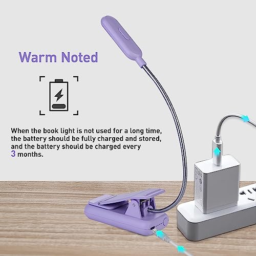 Image of VAVOFO Rechargeable Book Light for Reading in Bed Kids, 7 LED Reading Light with 9-Level Warm Cool White Daylight, Eye Care Lamp with Power Indicator for Bookworms (Purple)