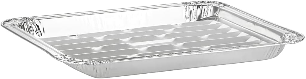 PARTY BARGAINS Aluminum Broiler Pans 4 Pack, Heavy-Duty Disposable Grill & Roasting Pans for BBQ, Oven & Catering, Ribbed Bottom for Even Heat - (Max 240°C)
