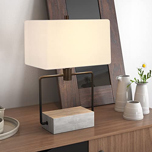 Henn&Hart Holden 22.75" Tall Table Lamp With Fabric Shade In Concrete/Blackened Bronze/White, Lamp, Desk Lamp For Home Or Office #TOP3