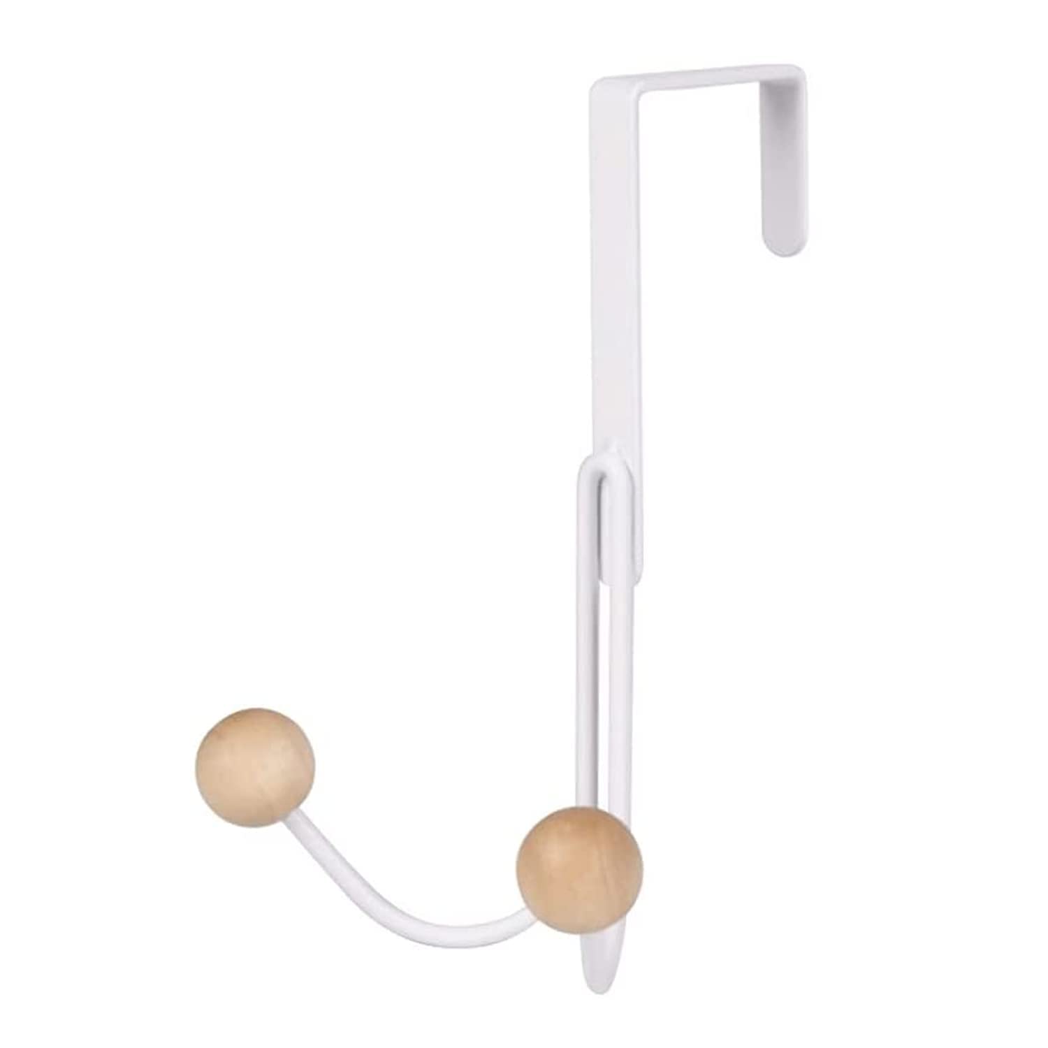 DOCAT Over The Door Hanger Hooks for Clothes Hanging Heavy Duty Hooks for Kitchen Bedroom Bathroom Accessories Items Hanging Organizer Rack with No Hole Drilling Required (White 2 Hook Wooden)