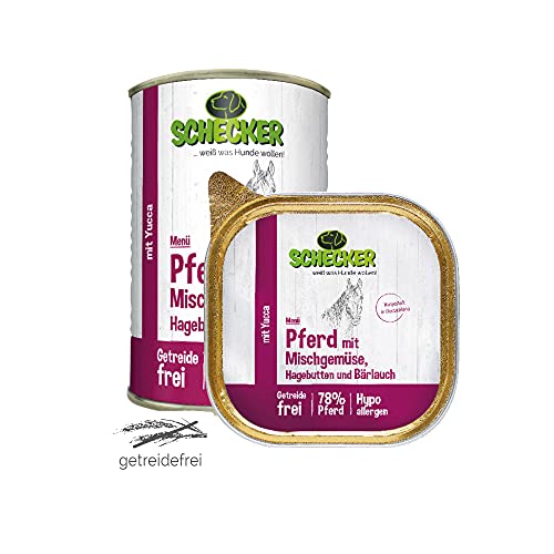 Schecker Nassfutter - Hundemenü - Pferd mit Mischgemüse - 6 x 200 g - 78% Pferd - getreidefrei - hypoallergen