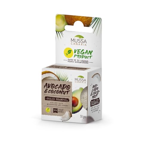 Mussa Canaria Champú Sólido Vegano de Aguacate y Coco, Cabello Seco - 50 gr