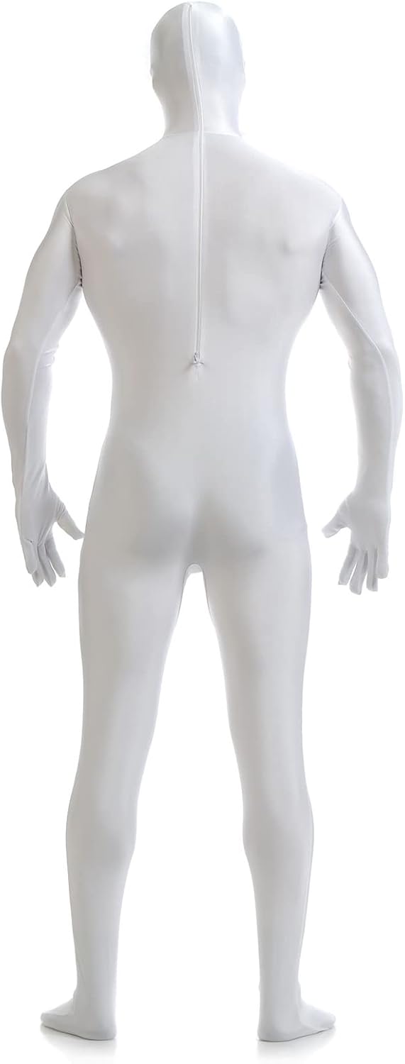 Men's Full Body Unitard with Mask Long Sleeve Zipper Back Jumpsuit One Piece Bodysuit Costume Second Skin Dancewear