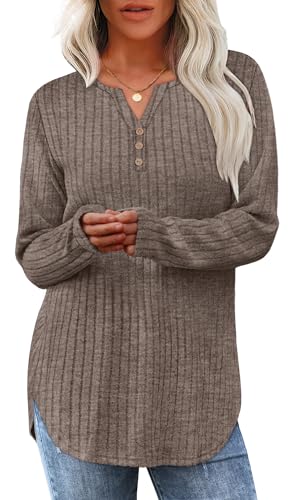 WIHOLL Sweaters for Women 2025 Long Sleeve Tops Fall Clothes Fashion Clothing V Neck Button Down Winter Thermal Shirts2