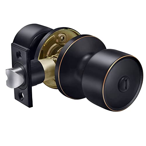 Bestten Privacy Door Knob Set, Interior Door Handle Lock With Removable Latch Plate, Geneva Series Keyless Doorknob For Bedroom Or Bathroom, Oil Rubbed Bronze #TOP25