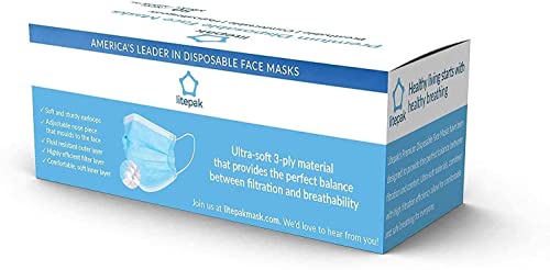 Image of Litepak 2000pcs Disposable Face Masks Black 3-Ply Adult Mask Nose Wire Protection - Breathable Protective Face Covering