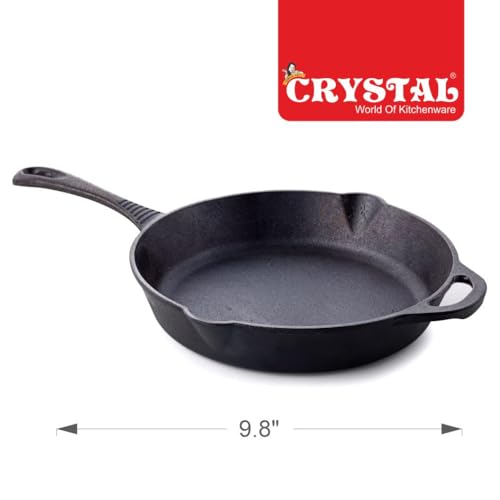 Image of Crystal Pre-Seasoned Cast Iron Skillet /Fry Pan 250 Mm | Free Handle Cover | 100% Toxin Free | Naturally Non Stick | Long Lasting | Induction & Gas Stove Compatible