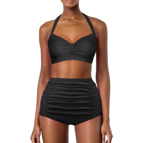 2026 Conjunto de Bikini Mujer Cintura Alta Ruched Traje de Baño, Bikinis Mujer Talle Alto Barriga Deportivo De Cintura Alta Tallas Grandes Sexy Conjunto De Bikini Triángulo Bikini Cómodo