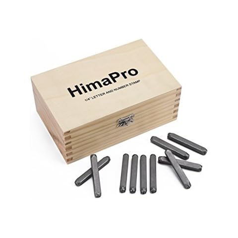 HimaPro Letter and Number Stamp Set 36pcs 40Cr Alloy Steel Metal Stamp Number & Letter Punch Set in a Wooden case (6mm 1/4 Inch) Cover