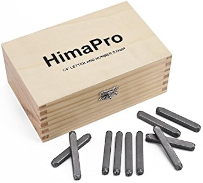 HimaPro Letter and Number Stamp Set 36pcs 40Cr Alloy Steel Metal Stamp Number and Letter Punch Set, Wooden Box (6mm 1/4")