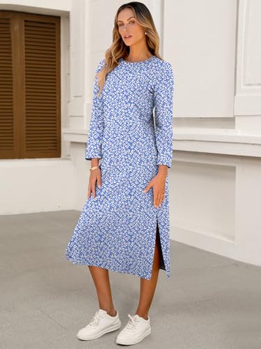 Image of ANRABESS Women Fall Long Sleeve Midi T Shirt Dresses with Pockets