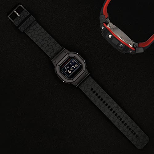 Abanen Silicone Watch Bands Compatible With Casio G-Shock Dw-5600/8900, Sport Bicolor Silicone Strap With Lightweight Plastic Connector Waterproof Wristband For Ga-100/Gw-B5600/Gb-5600 /Gw-6900 (Black-Red) #TOP6