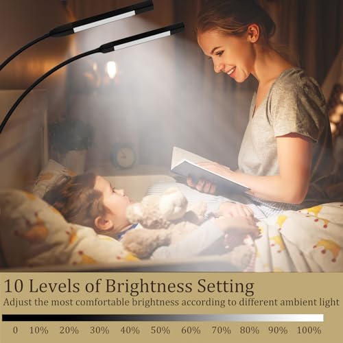 Image of Clamp on Desk Lamp-3 Color Mode & 10 Brightness Levels,Dual LED Tube Flexible Gooseneck Clip Light for Architect Reading, Working, Bedroom Headboard, Dorm