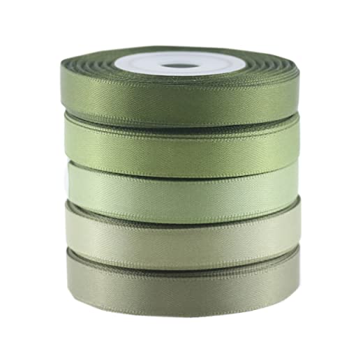 Dindosal Sage Green Ribbon 3/8 Inch Moss Green Satin Ribbon 5 Rolls Sage Ribbon For Wedding Green Ribbon For Baby Shower Ribbon For Gift Wrapping Hair Corsages Crafts - 50Yards #TOP2