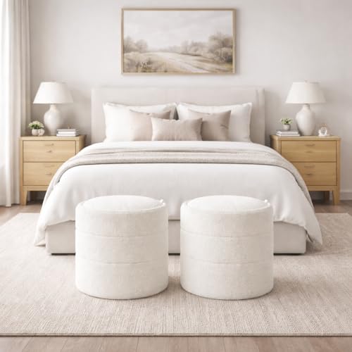 Image of HomePop 18 inch Storage Round Ottoman - Cream Boucle