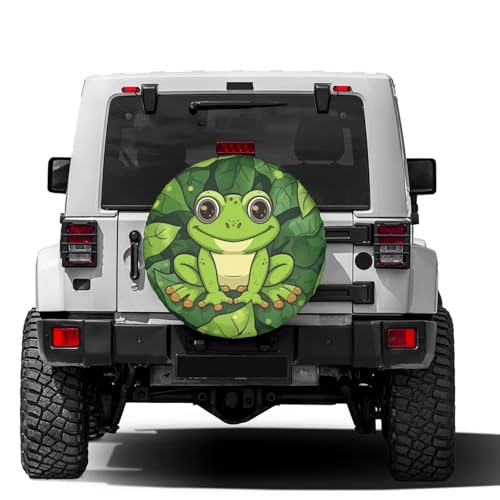 Image of Delerain Spare Tire Cover Frog Green Leaves Wheel Covers Sun Protection Waterproof for Truck RV Trailer SUV and Many Vehicle (14 Inch for Diameter 23 inch-27 inch)