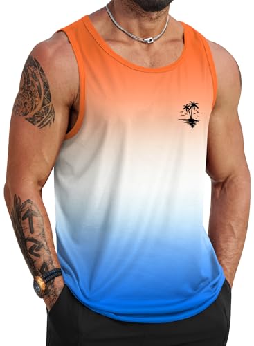Image of VOGSTART Mens Hawaiian Beach Tank Tops Summer Vacation Muscle Top Graphic Sleeveless Shirts (S-3XL)