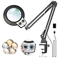 KIRKAS 12X Magnifying Glass with Light, KIRKAS Any Color Modes & Stepless Dimming LED Magnifying Lamp with Clamp, Hands Free Lighted Magnifier Glass Lens for Crafts Hobby Reading Painting Close Work