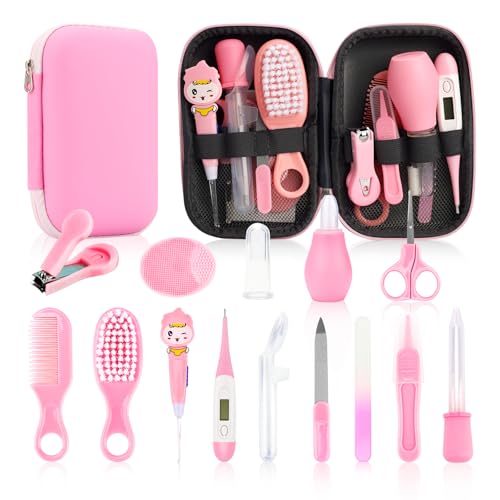 Image of Baby Healthcare and Grooming Kit, 15 in 1 Baby Safety Set Newborn Nursery Health Care Set with Hair Brush Scale Nail Clippers for Baby Girls Boys (15 Kits Pink)